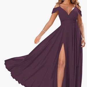Plum dress with corset back with slit. Perfect for bridesmaid or homecoming